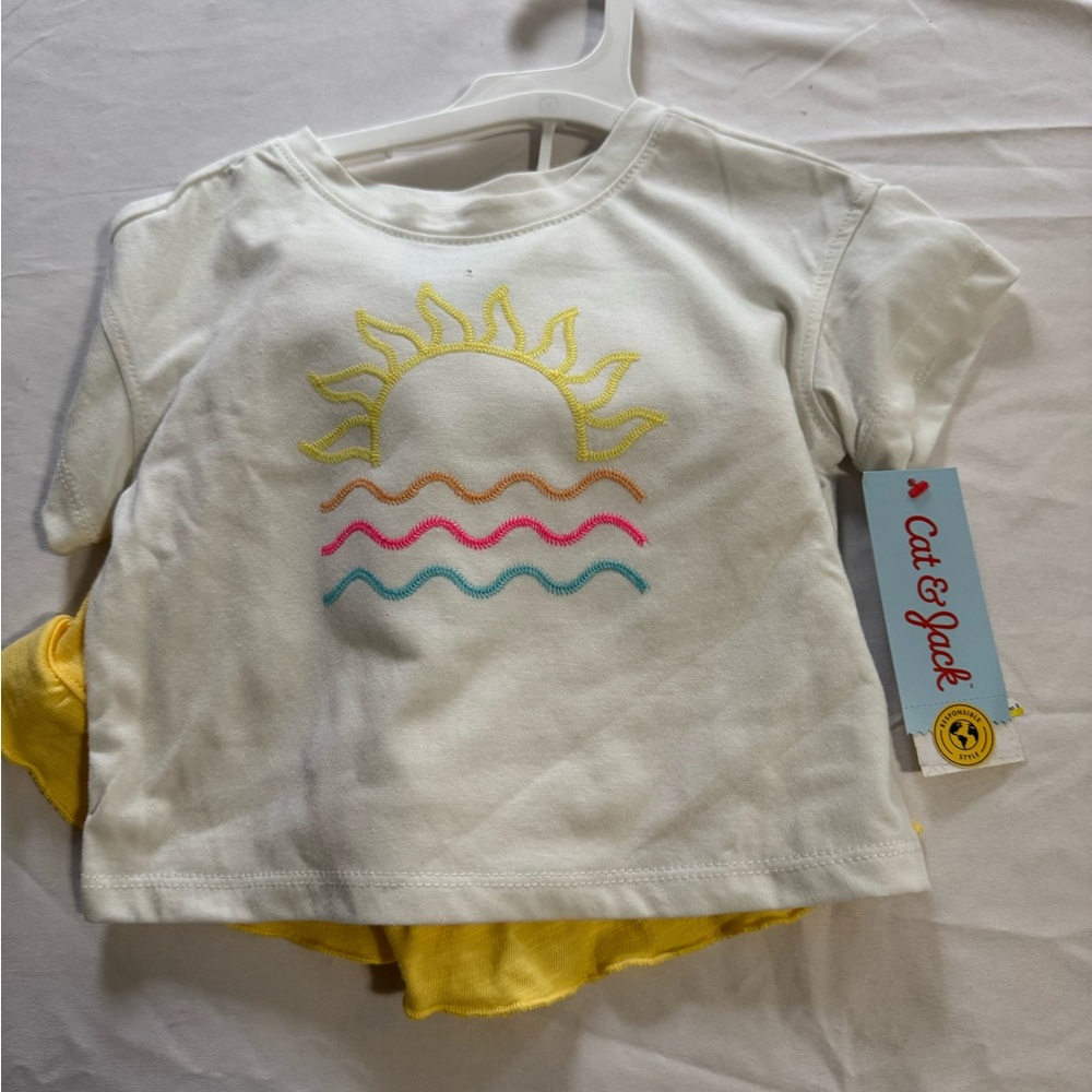 Cat & Jack White Tee with Sun and Waves Embroidery